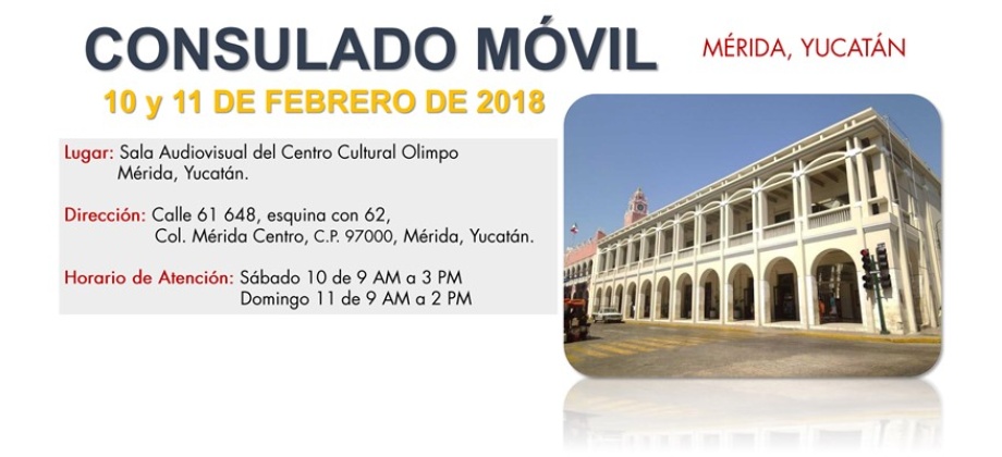 El Consulado de Colombia en México realizará el Consulado Móvil en Mérida, Yucatán el 10 y 11 de febrero 